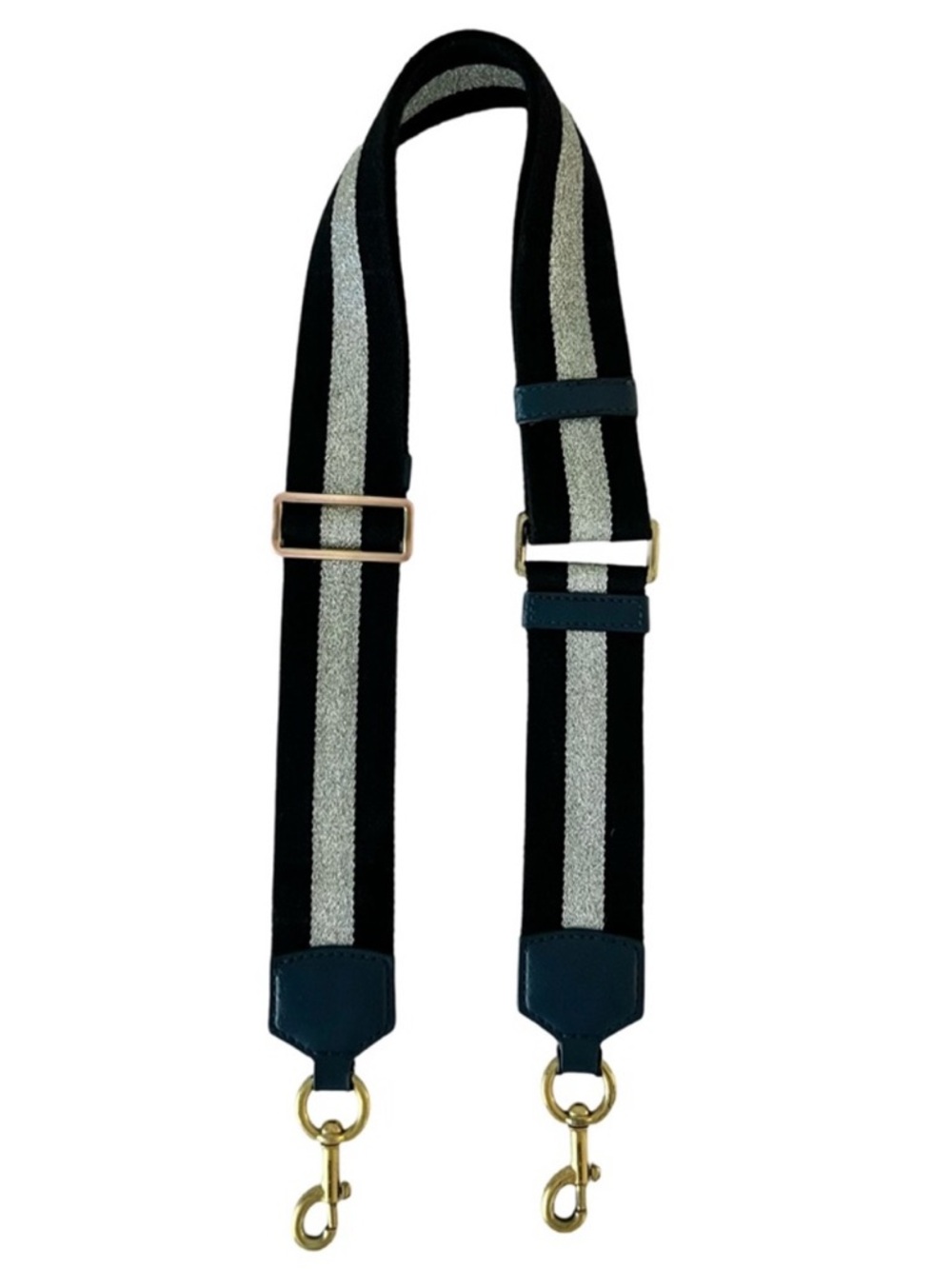 Marc Jacobs Glitter Webbing Strap Black Silver Navy Brass Adjustable w 2"